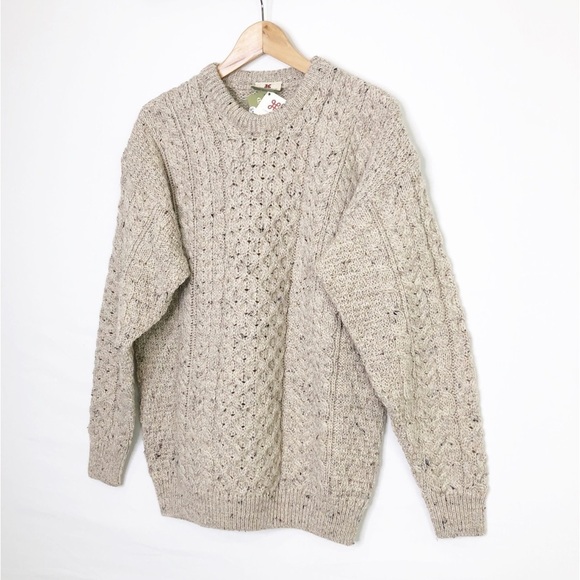 Carraigdonn tan Cable knit wool crew, neck pull over sweater - Picture 7 of 9